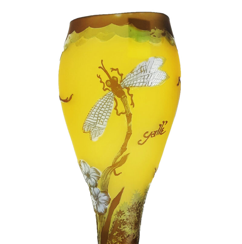 JARRÓN FLORAL CON LIBÉLULAS EMILE GALLÉ - Imagen 2